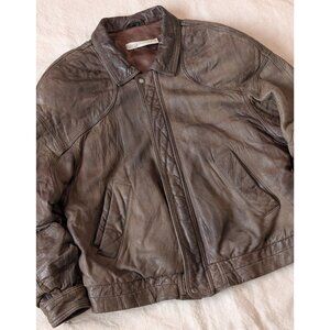 Andrew Marc Vintage 90s Mens Heavy Leather Bomber Jacket Size Large Biker Grunge